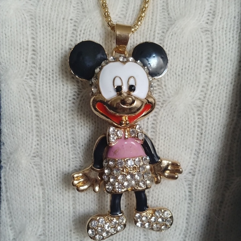 Bling Mickey Mouse Pendant w/ Chain Necklace